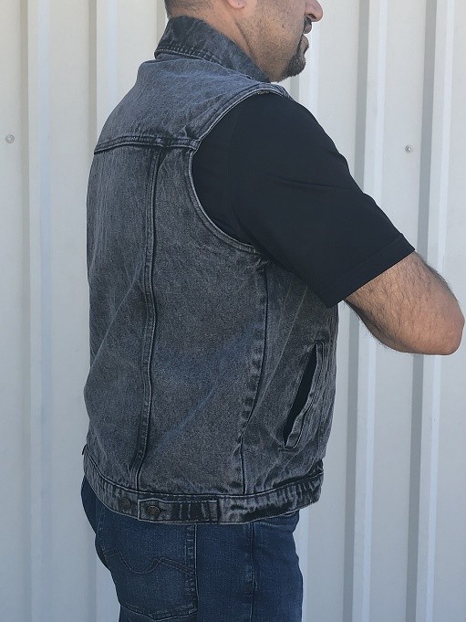 (image for) Men's Gray Denim 6 button front vest with snap down collar